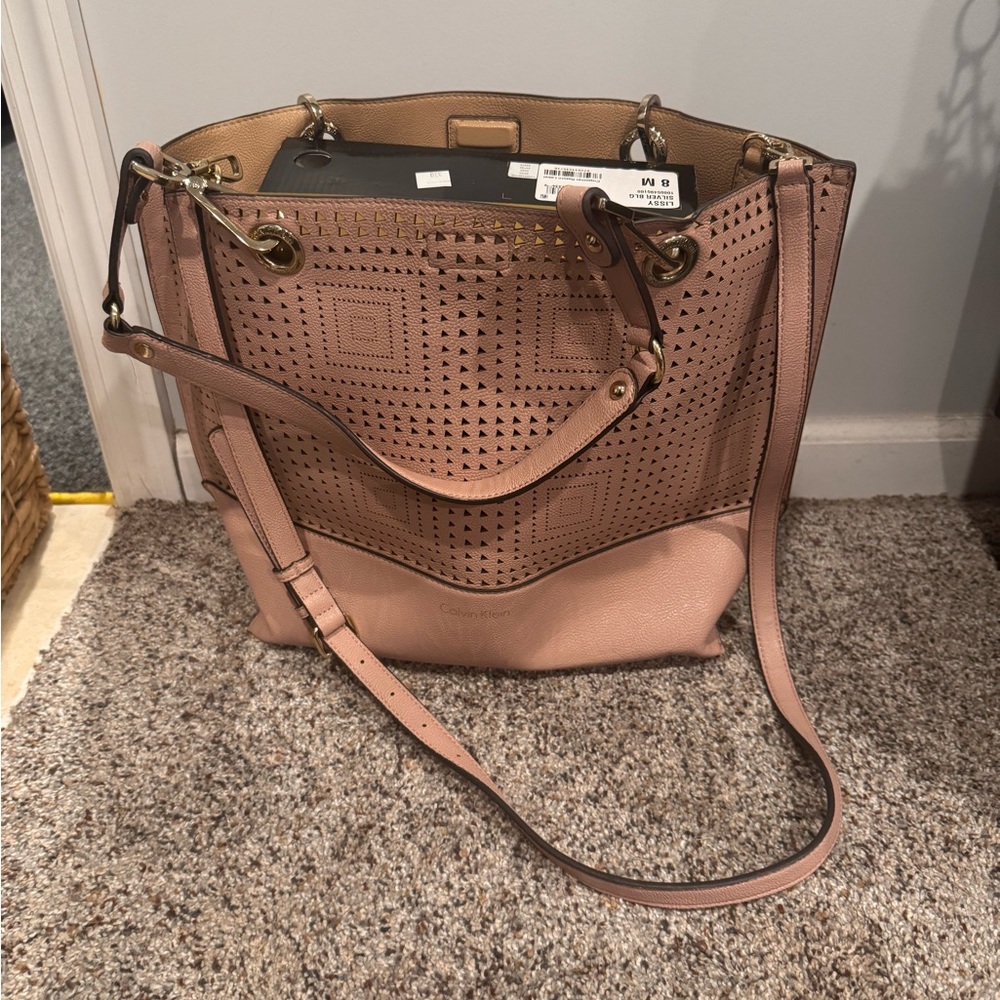 Calvin Klein Perforated Shoulder Bag - Tan and Brown